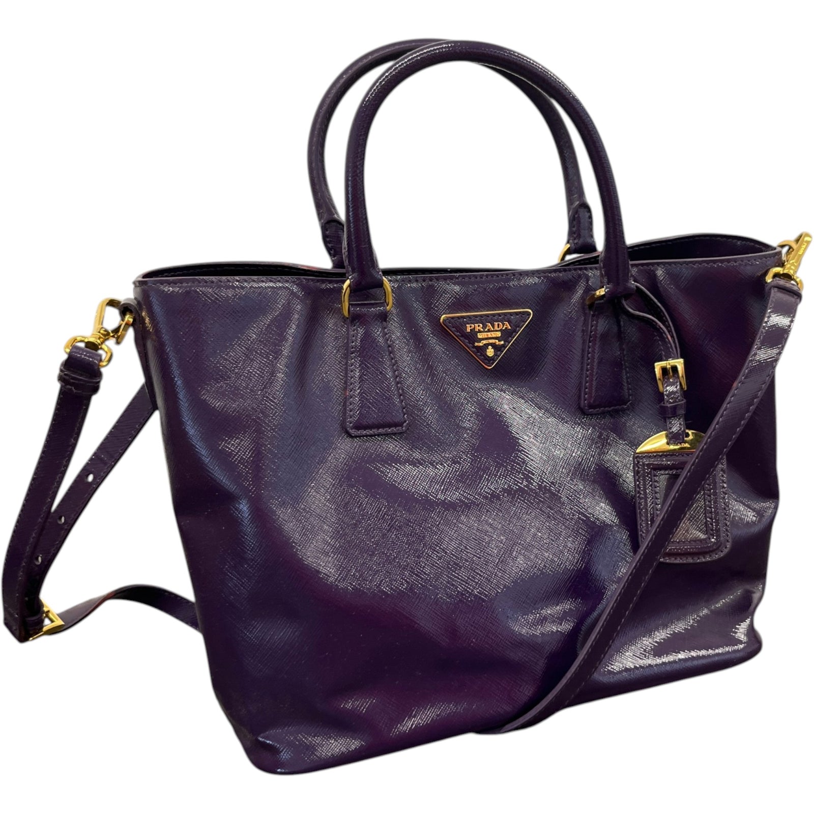 Women's Glazed Saffiano Leather Tote Handbag Purple - Photo 4