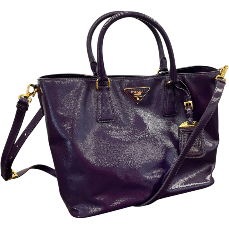 Women's Glazed Saffiano Leather Tote Handbag Purple