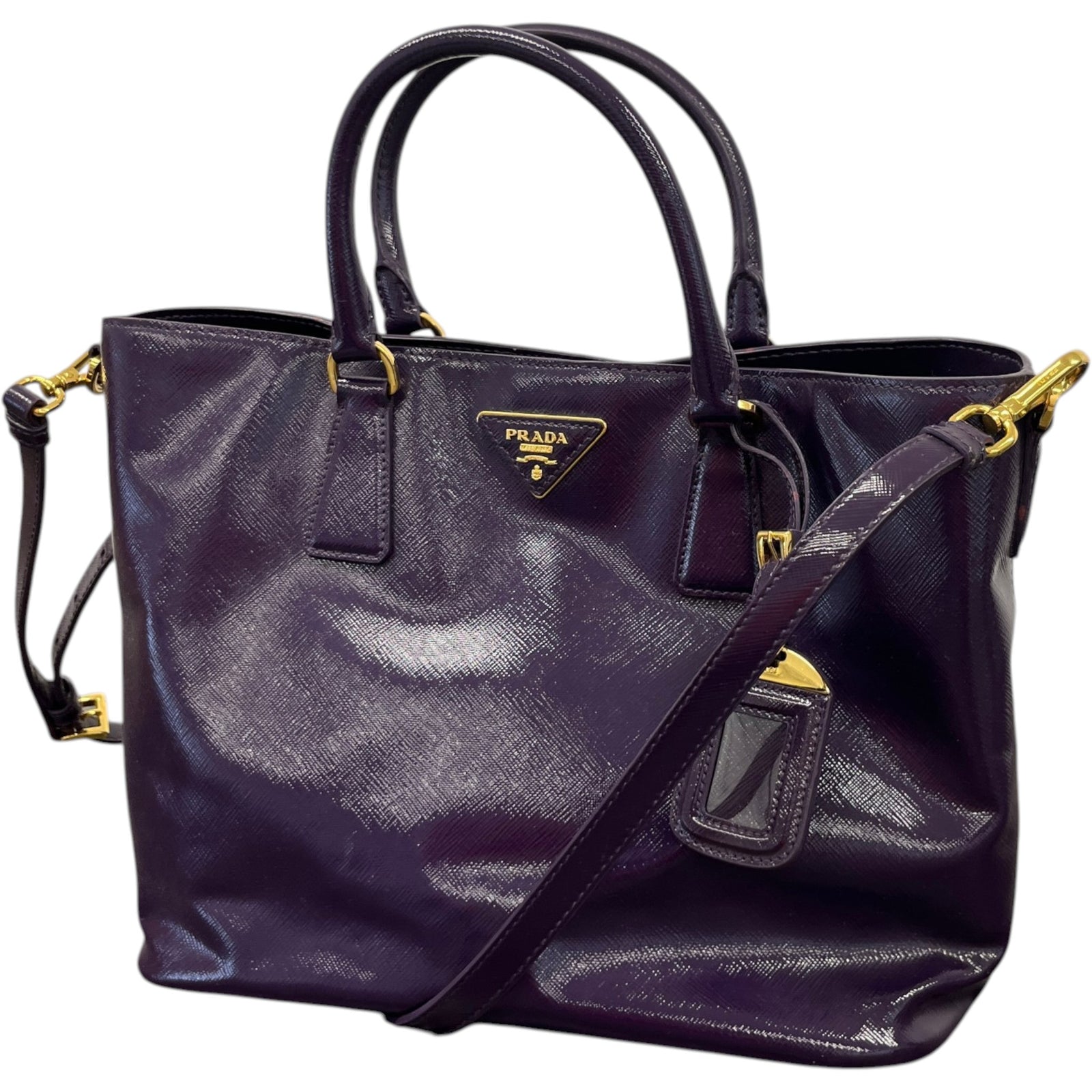 Women's Glazed Saffiano Leather Tote Handbag Purple - Photo 5