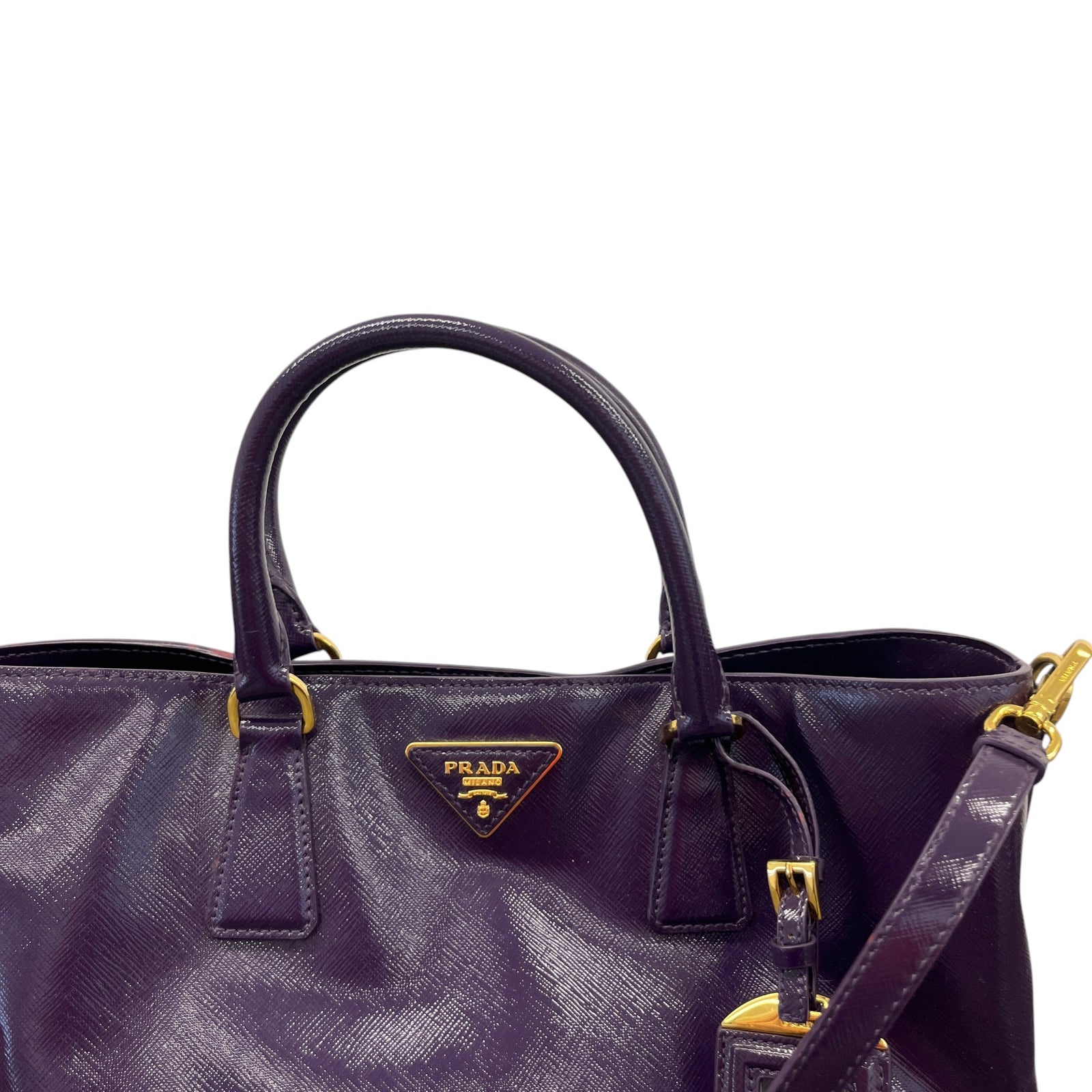 Women's Glazed Saffiano Leather Tote Handbag Purple - Photo 10