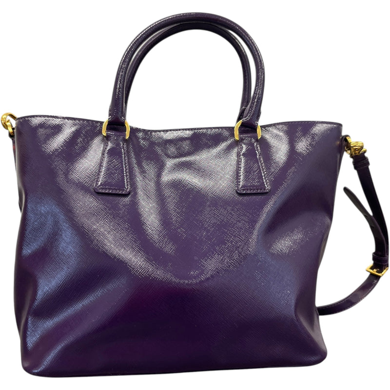 Women's Glazed Saffiano Leather Tote Handbag Purple