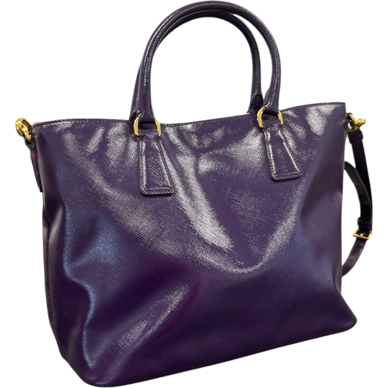 Women's Glazed Saffiano Leather Tote Handbag Purple