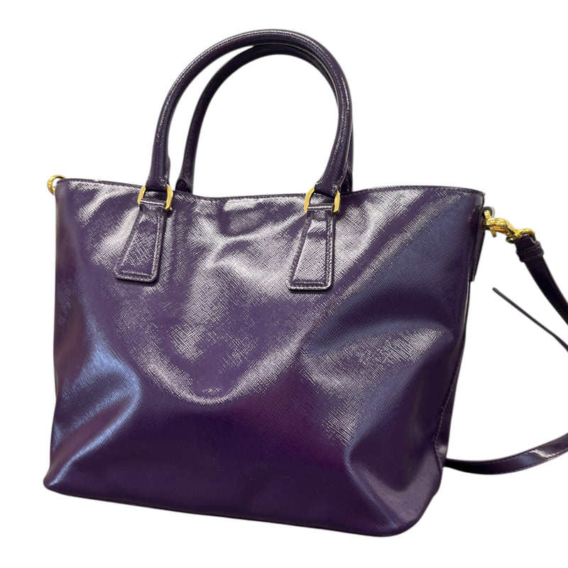 Women's Glazed Saffiano Leather Tote Handbag Purple