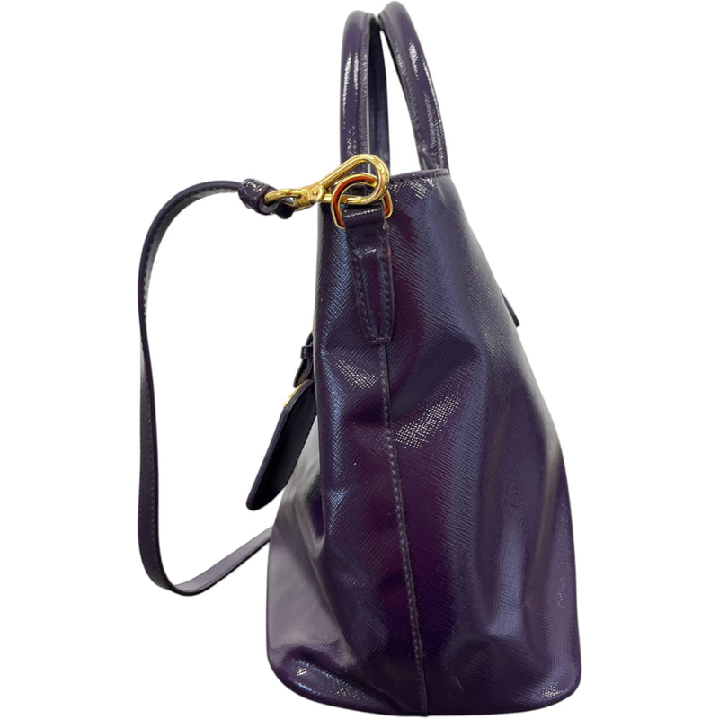Women's Glazed Saffiano Leather Tote Handbag Purple