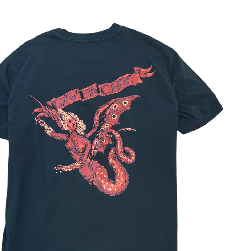 Men's Dragon Mermaid T-Shirt Black Size XS