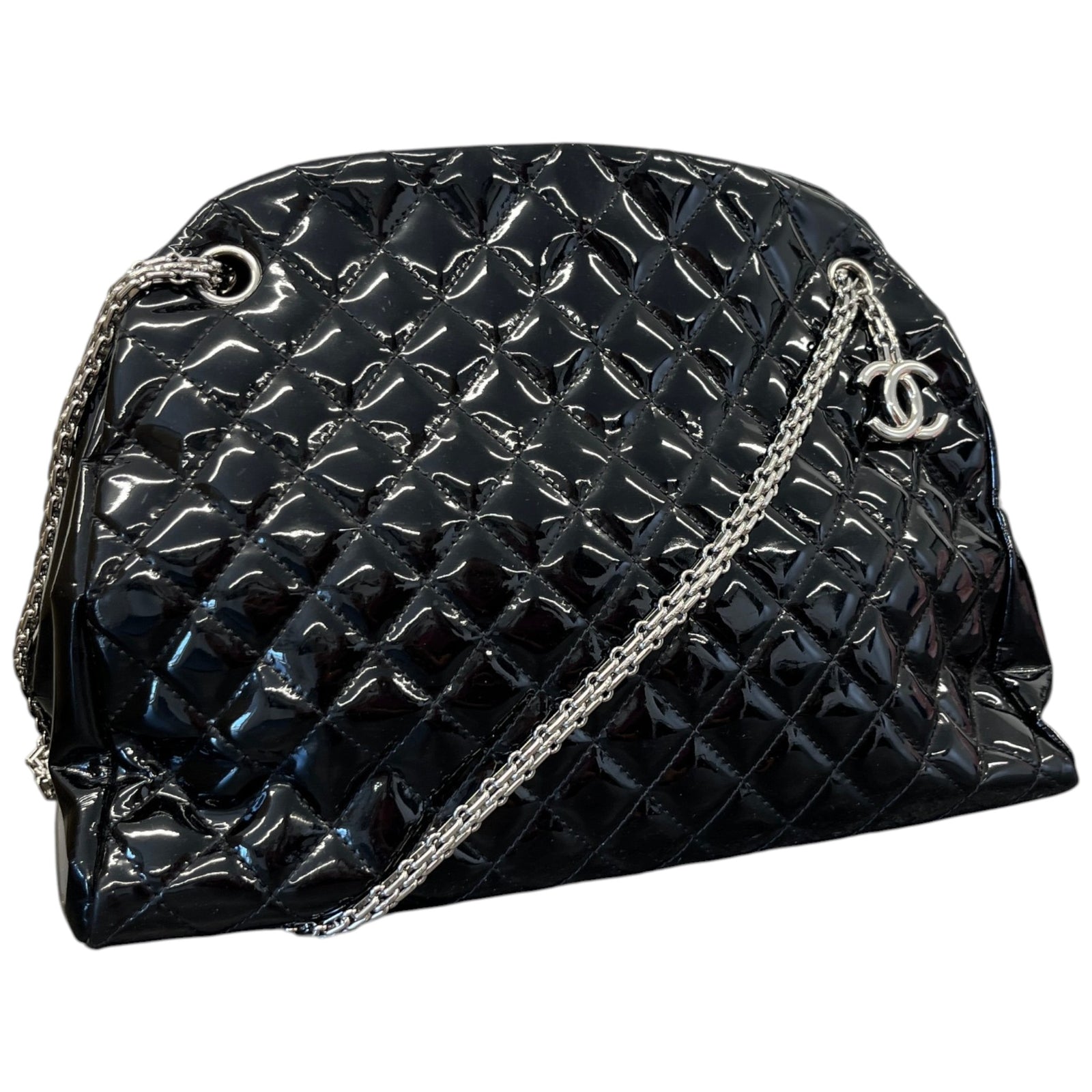 Women's Medium Just Mademoiselle Bowler Patent Bag Black - Photo 4