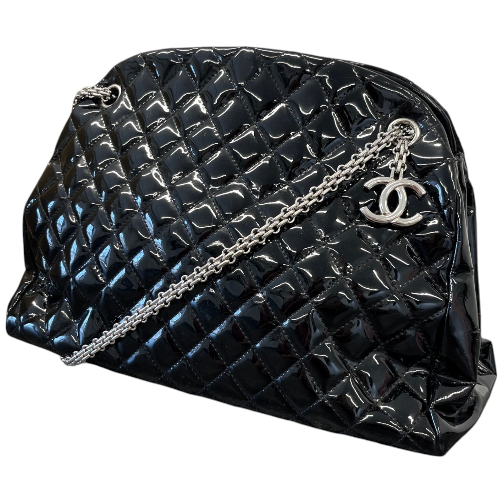 Women's Medium Just Mademoiselle Bowler Patent Bag Black - Photo 5