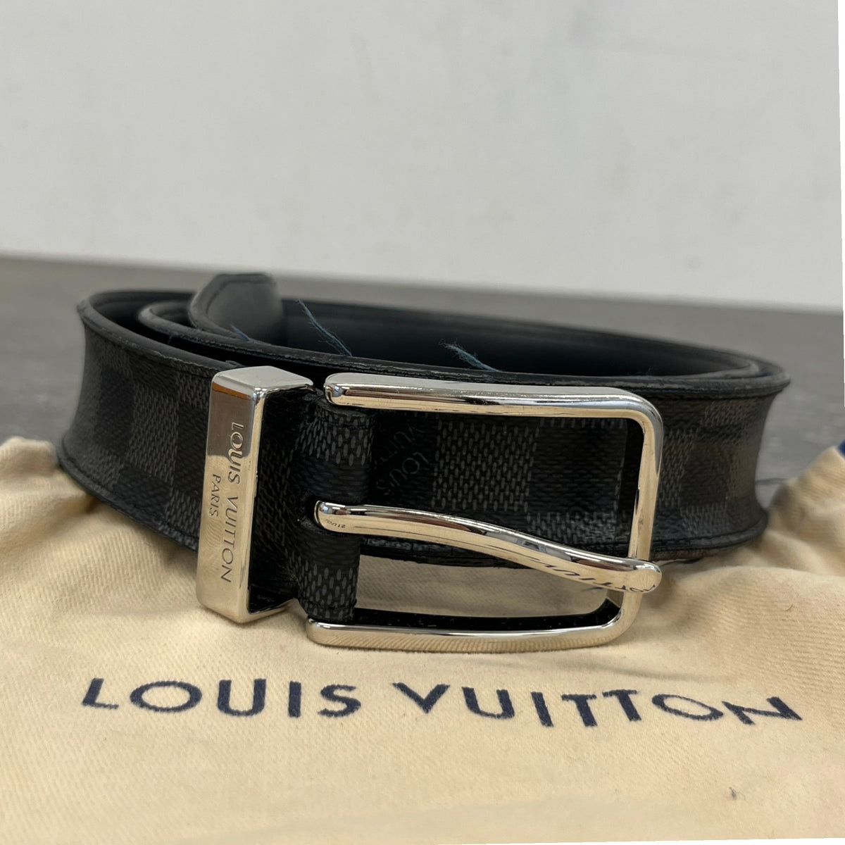 Men's Damier Graphite Pont Neuf 35MM Belt Black Size 30" - Photo 11
