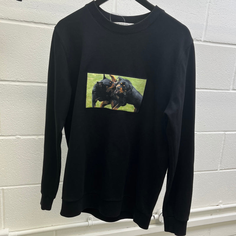 Men's Rottweiler Print Sweatshirt Black Size S
