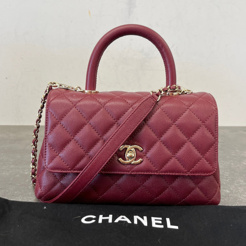 Women's Caviar Leather Small Coco Handle Flap Bag Burgundy