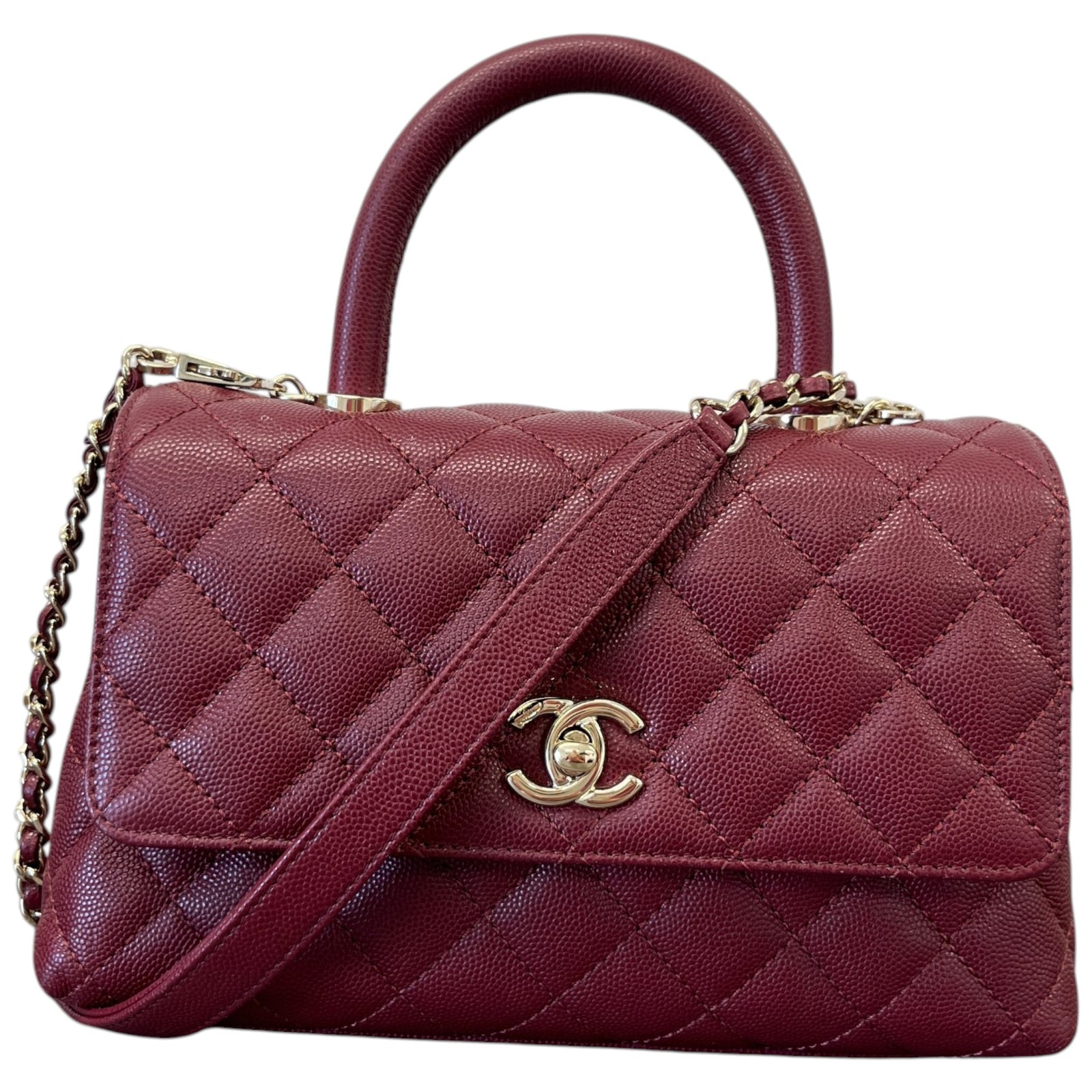 Women's Caviar Leather Small Coco Handle Flap Bag Burgundy - Photo 1