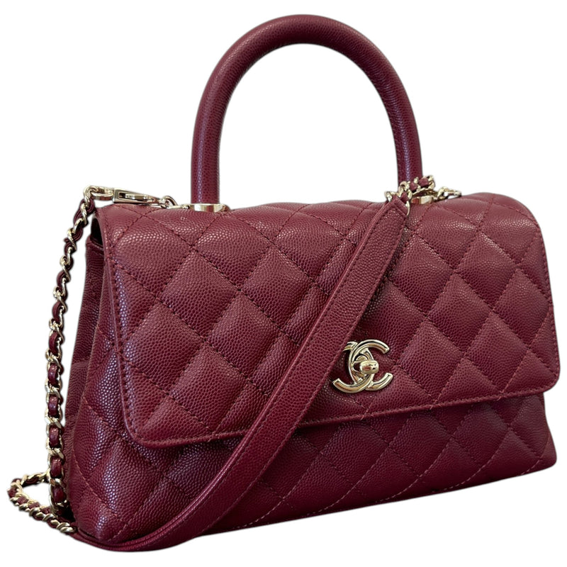 Women's Caviar Leather Small Coco Handle Flap Bag Burgundy