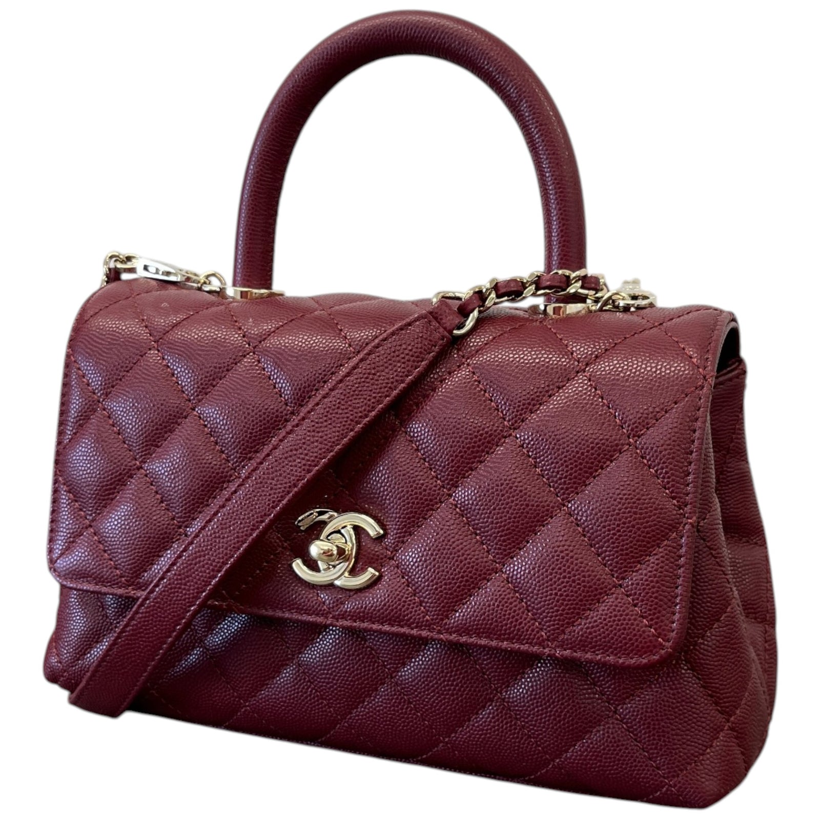 Women's Caviar Leather Small Coco Handle Flap Bag Burgundy - Photo 5