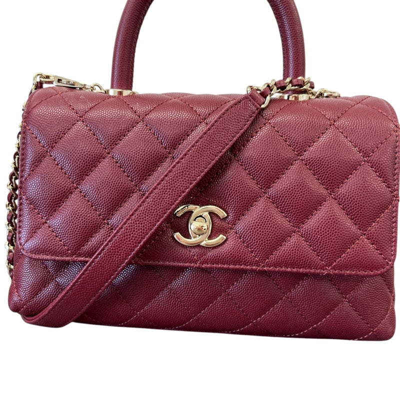 Women's Caviar Leather Small Coco Handle Flap Bag Burgundy