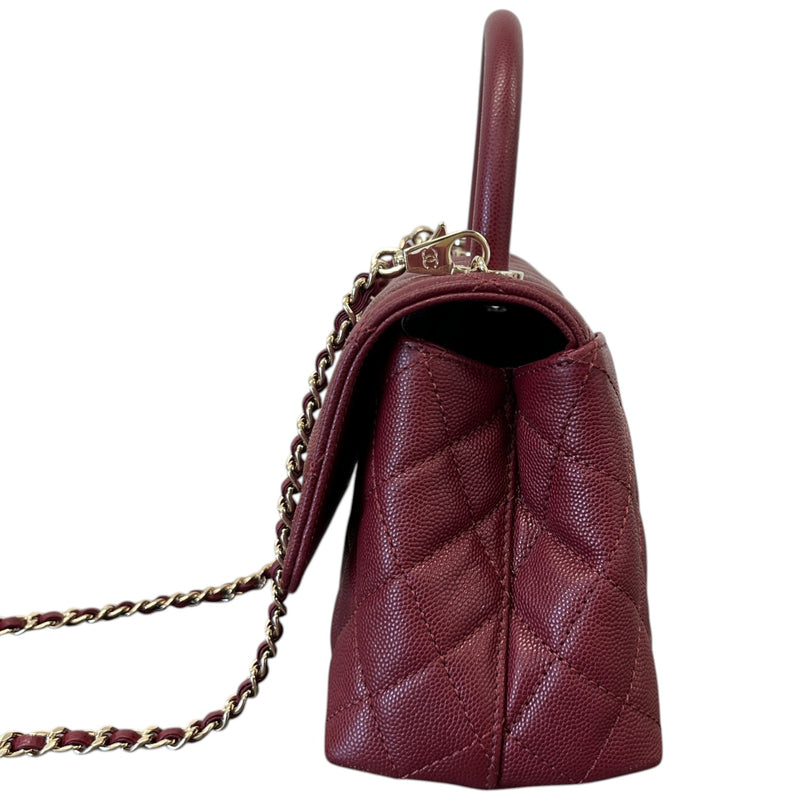 Women's Caviar Leather Small Coco Handle Flap Bag Burgundy