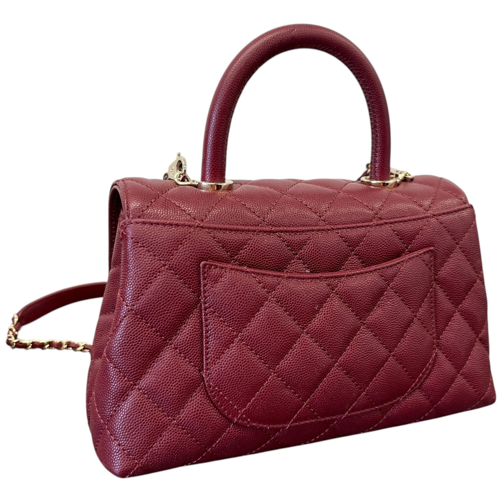 Women's Caviar Leather Small Coco Handle Flap Bag Burgundy - Photo 8
