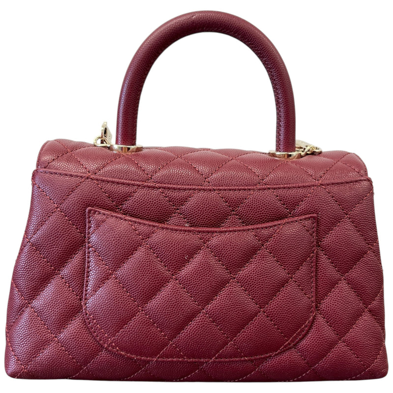 Women's Caviar Leather Small Coco Handle Flap Bag Burgundy