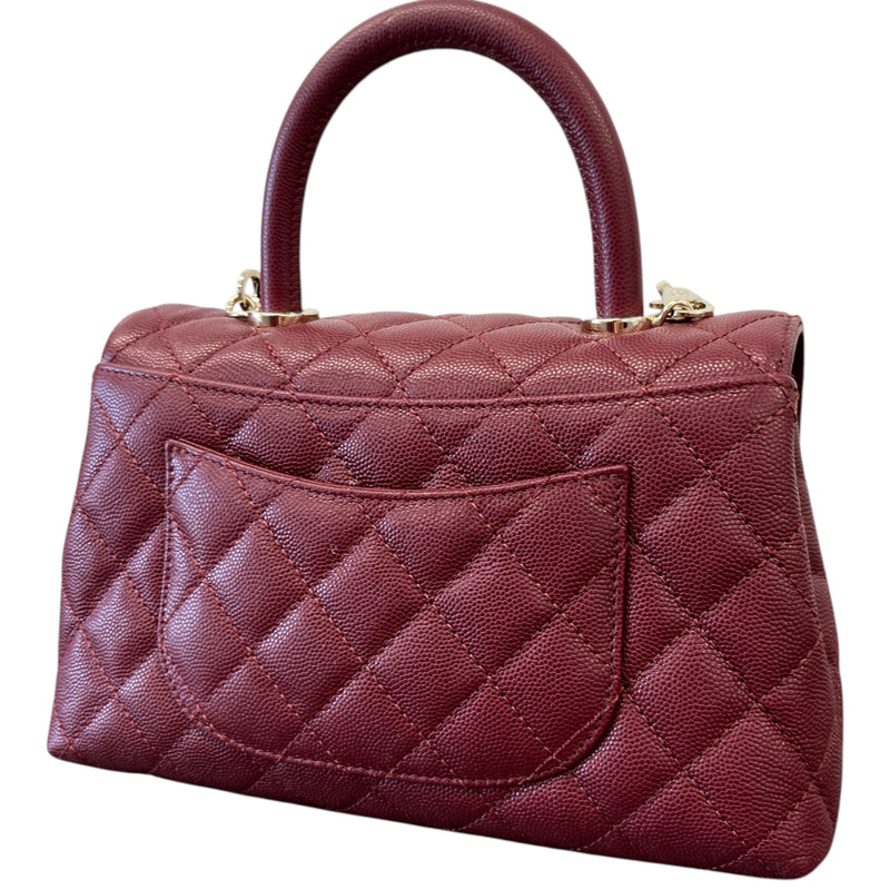Women's Caviar Leather Small Coco Handle Flap Bag Burgundy