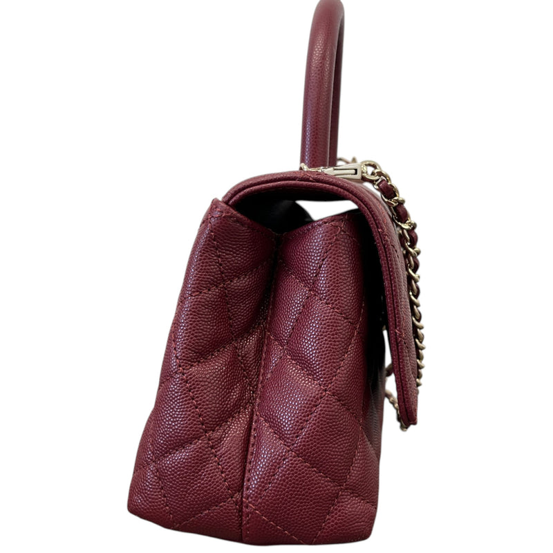 Women's Caviar Leather Small Coco Handle Flap Bag Burgundy