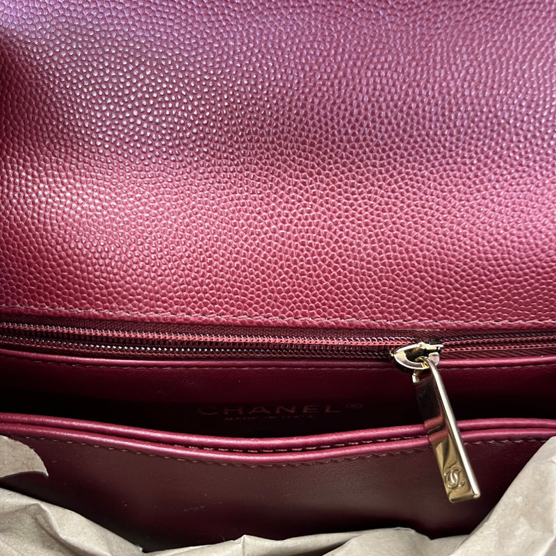 Women's Caviar Leather Small Coco Handle Flap Bag Burgundy