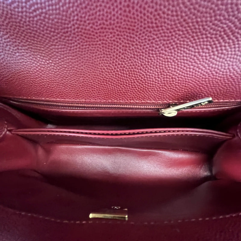 Women's Caviar Leather Small Coco Handle Flap Bag Burgundy