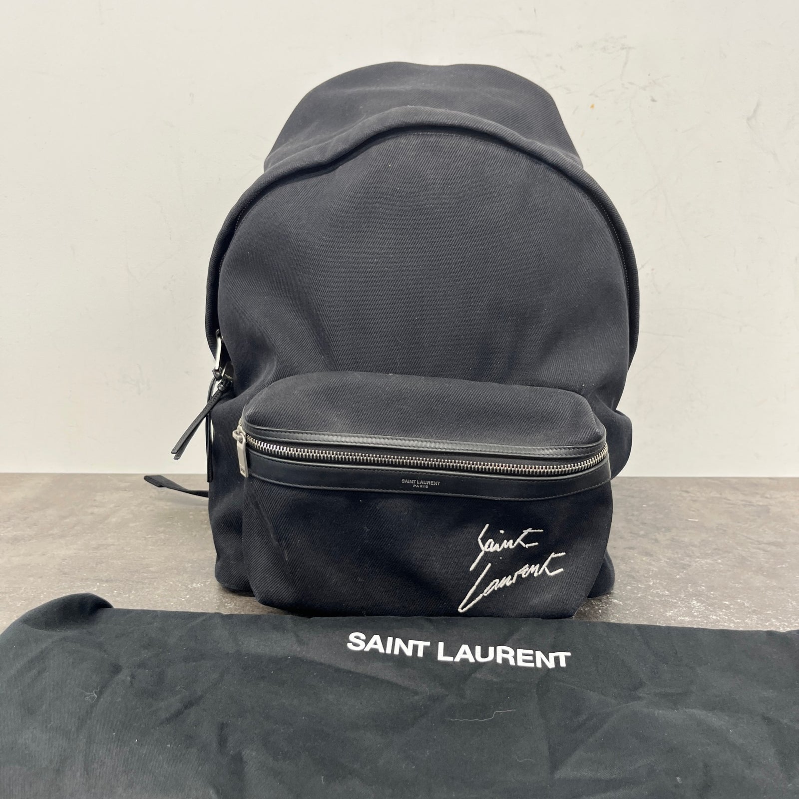 Men's Embroidered City Denim Backpack Black - Photo 13