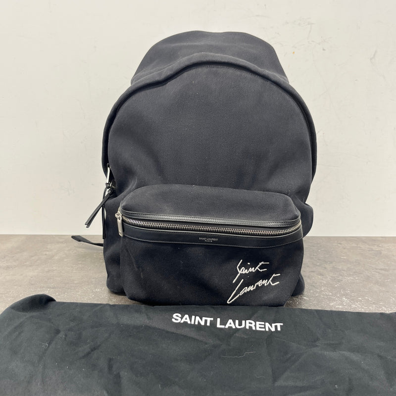 Men's Embroidered City Denim Backpack Black