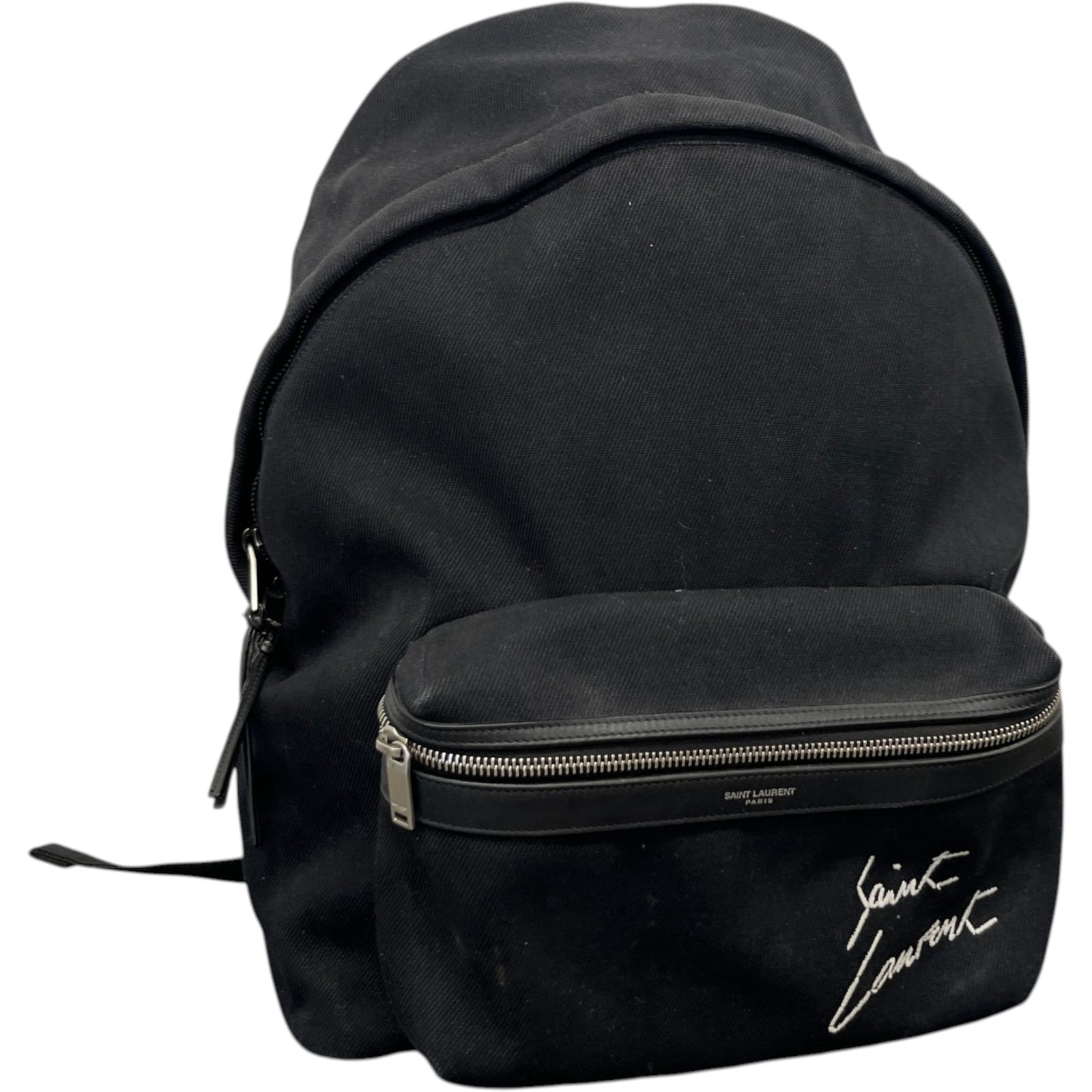 Men's Embroidered City Denim Backpack Black - Photo 5