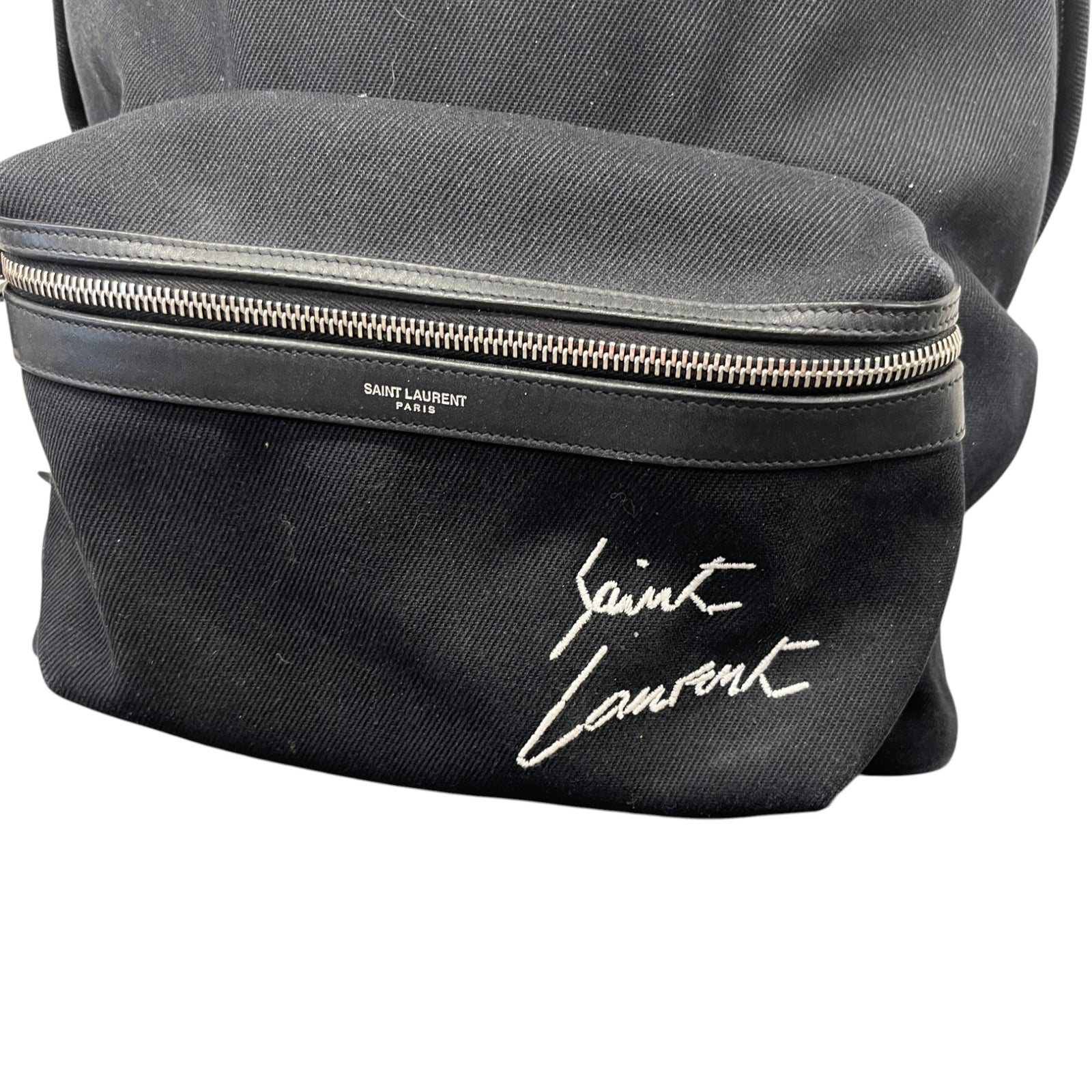Men's Embroidered City Denim Backpack Black - Photo 10