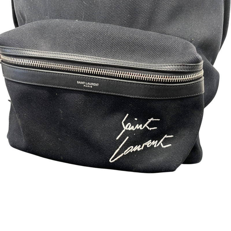 Men's Embroidered City Denim Backpack Black