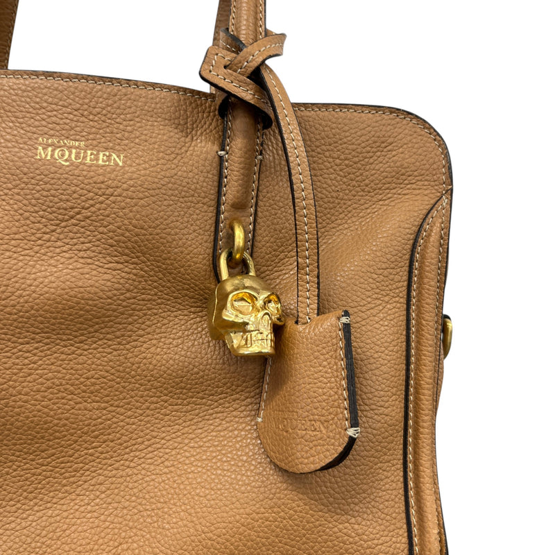 Women's Medium Padlock Zip Tote Handbag Brown