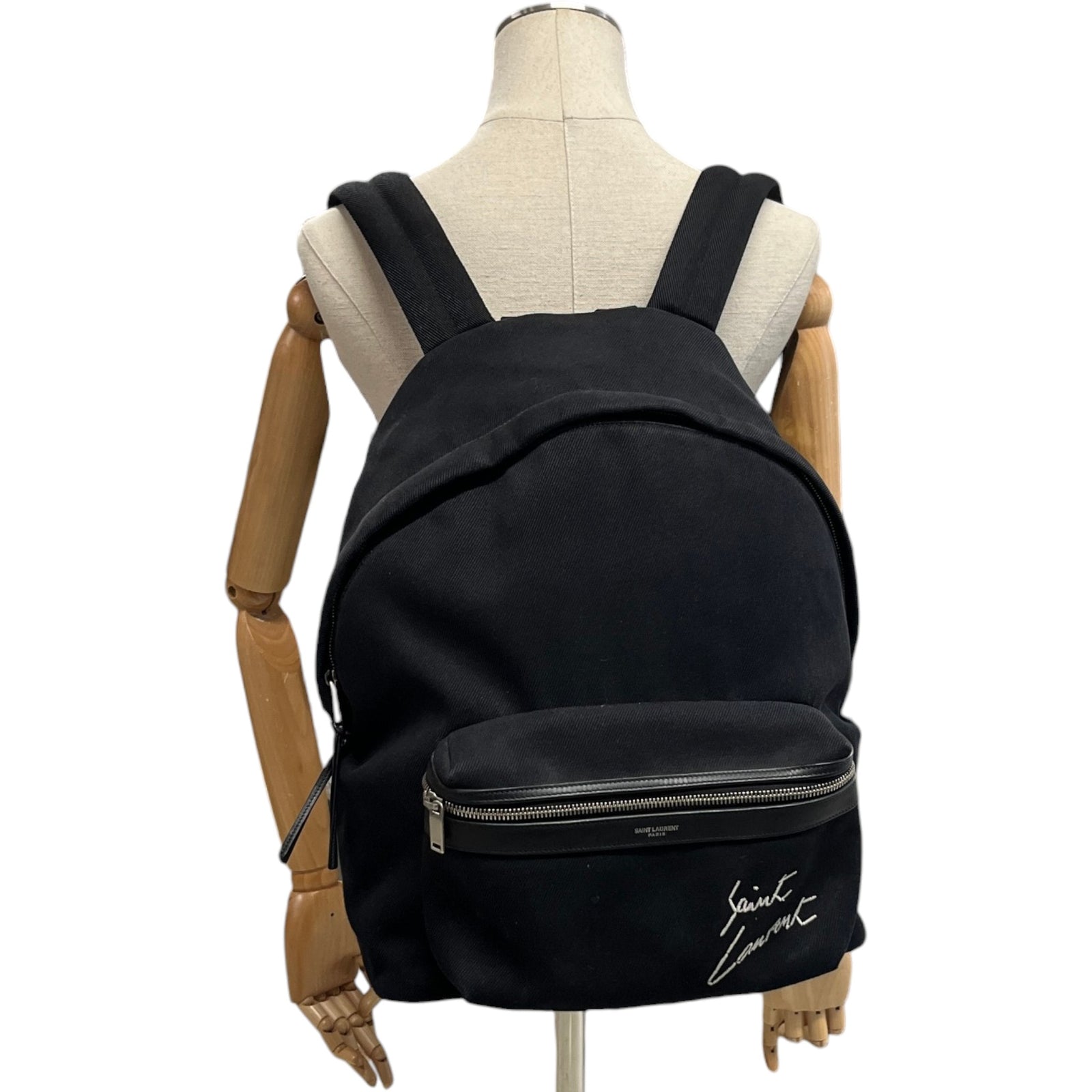 Men's Embroidered City Denim Backpack Black - Photo 2