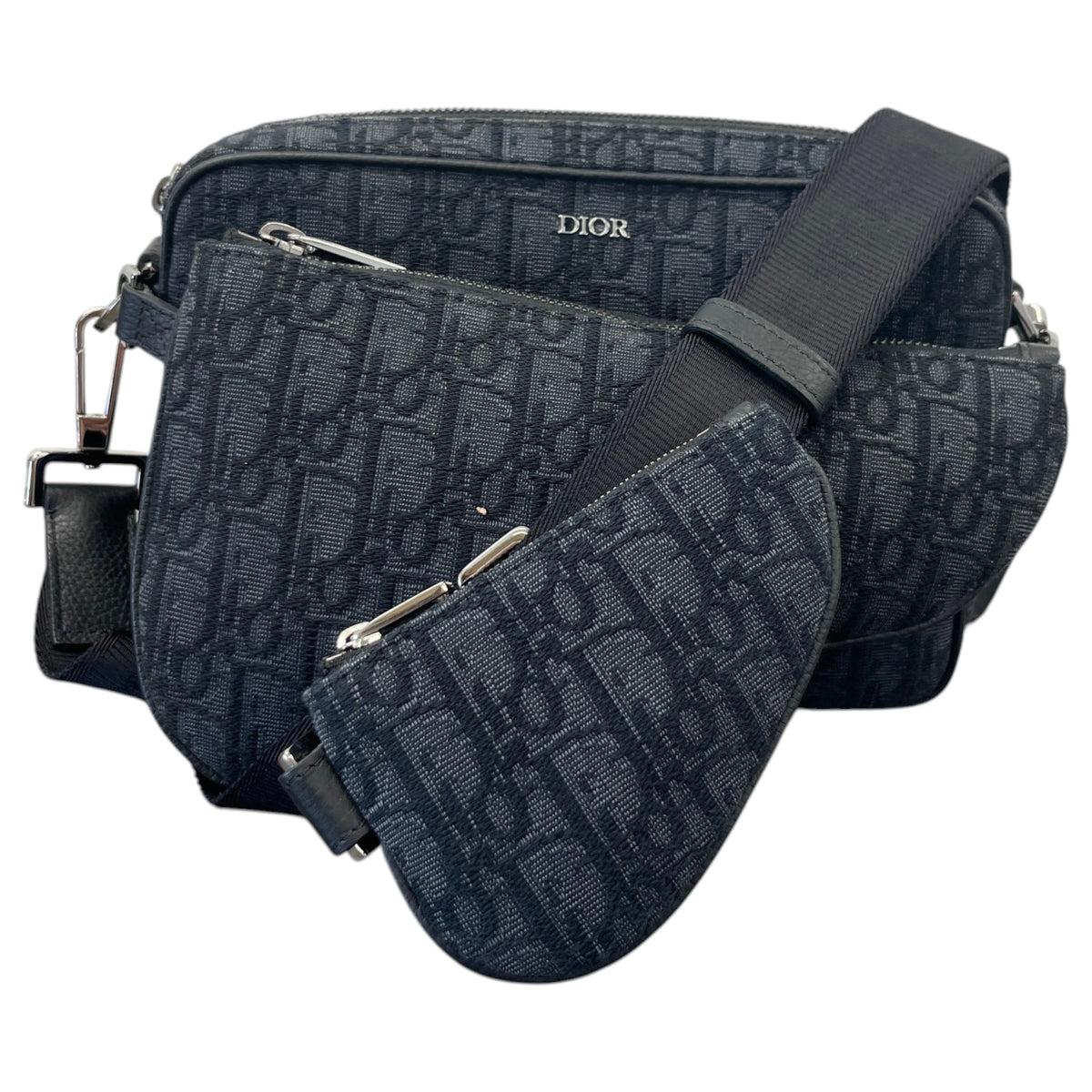 Men's Saddle Triple Pouch Messenger Bag Black - Photo 1