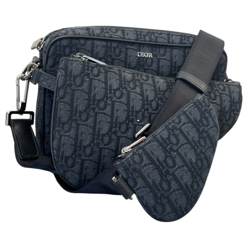 Men's Saddle Triple Pouch Messenger Bag Black