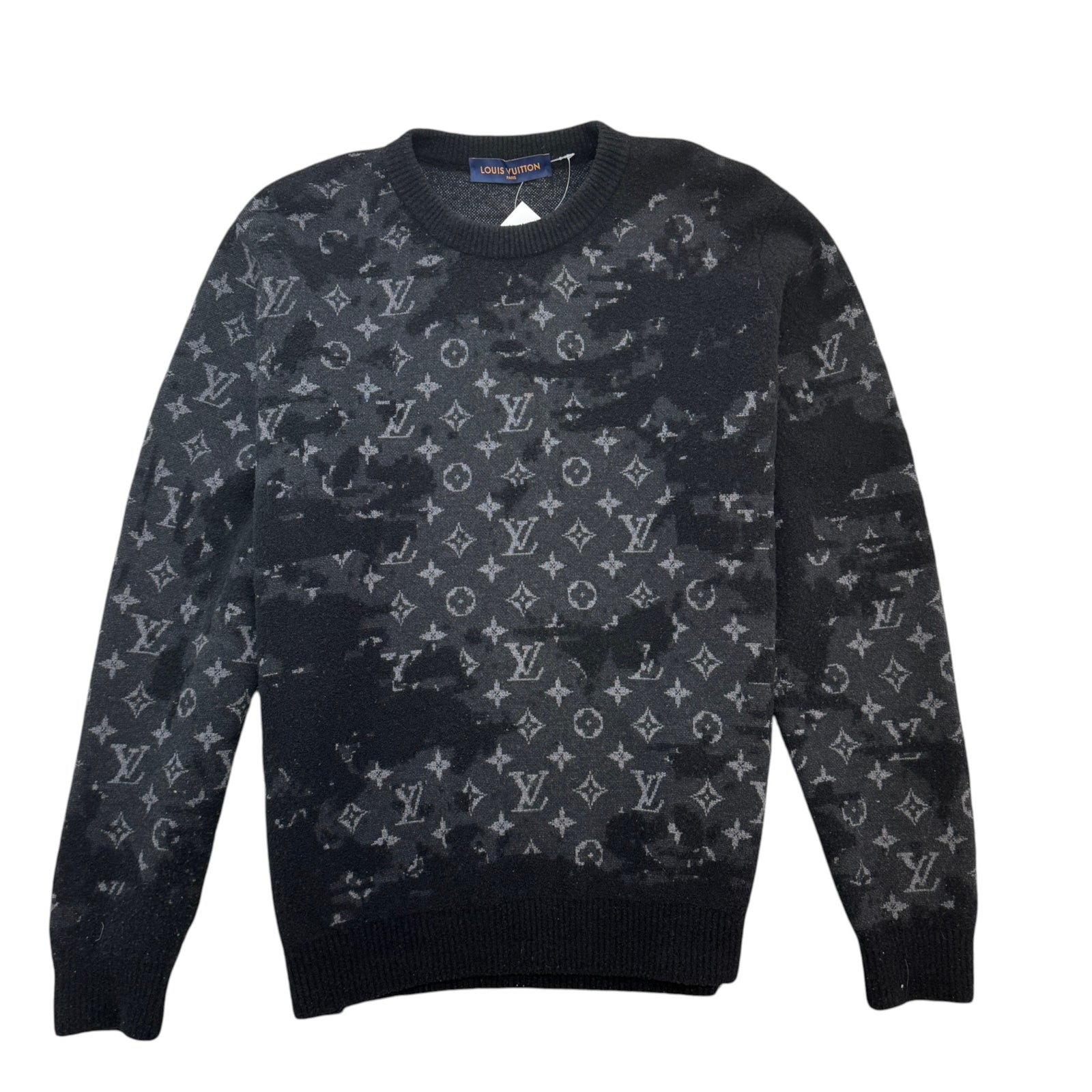 Men's Distressed Monogram Sweatshirt Black Size XL - Photo 1
