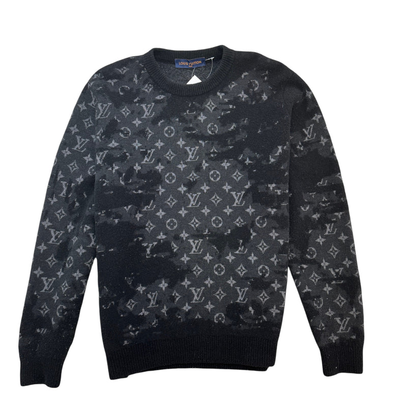 Men's Distressed Monogram Sweatshirt Black Size XL