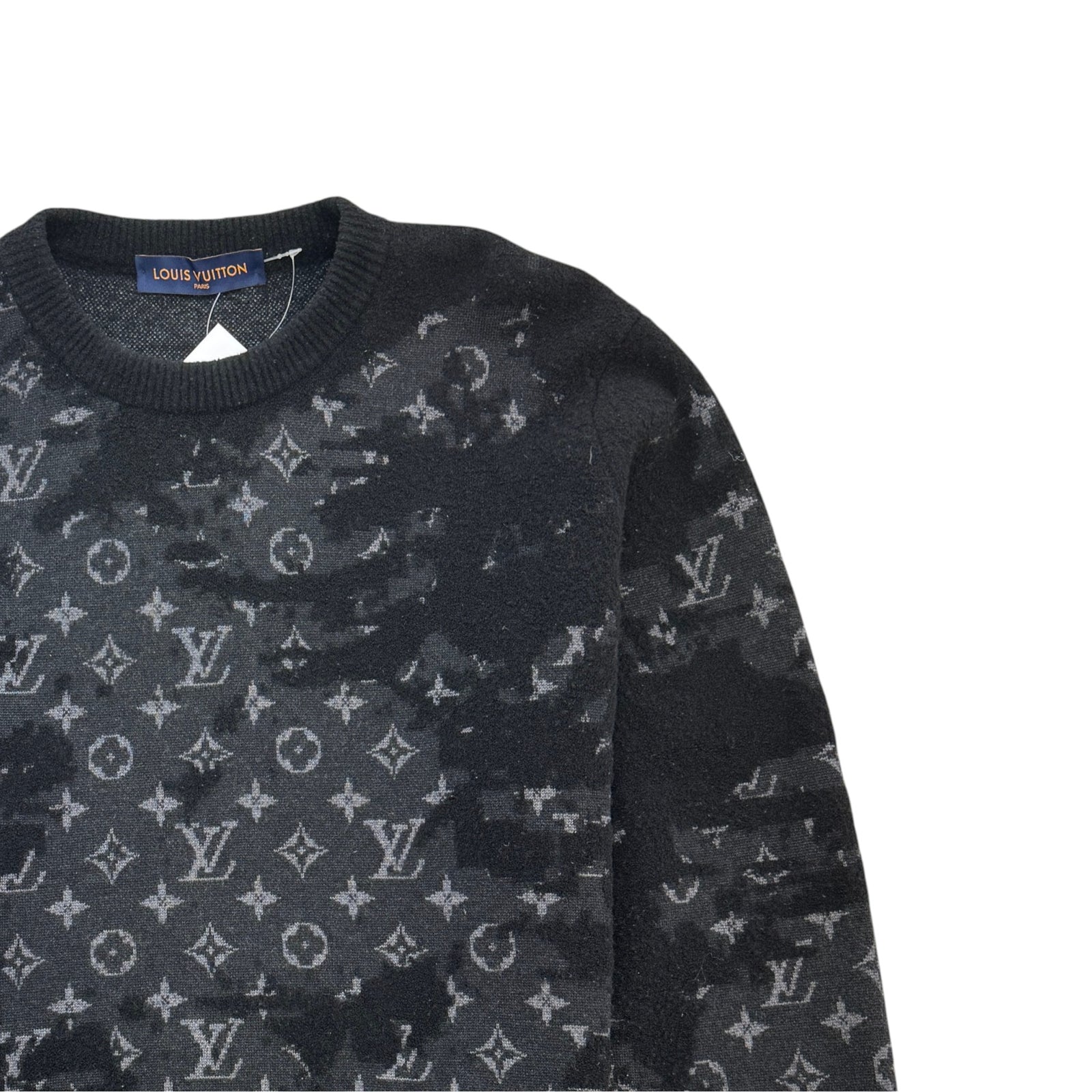 Men's Distressed Monogram Sweatshirt Black Size XL - Photo 3