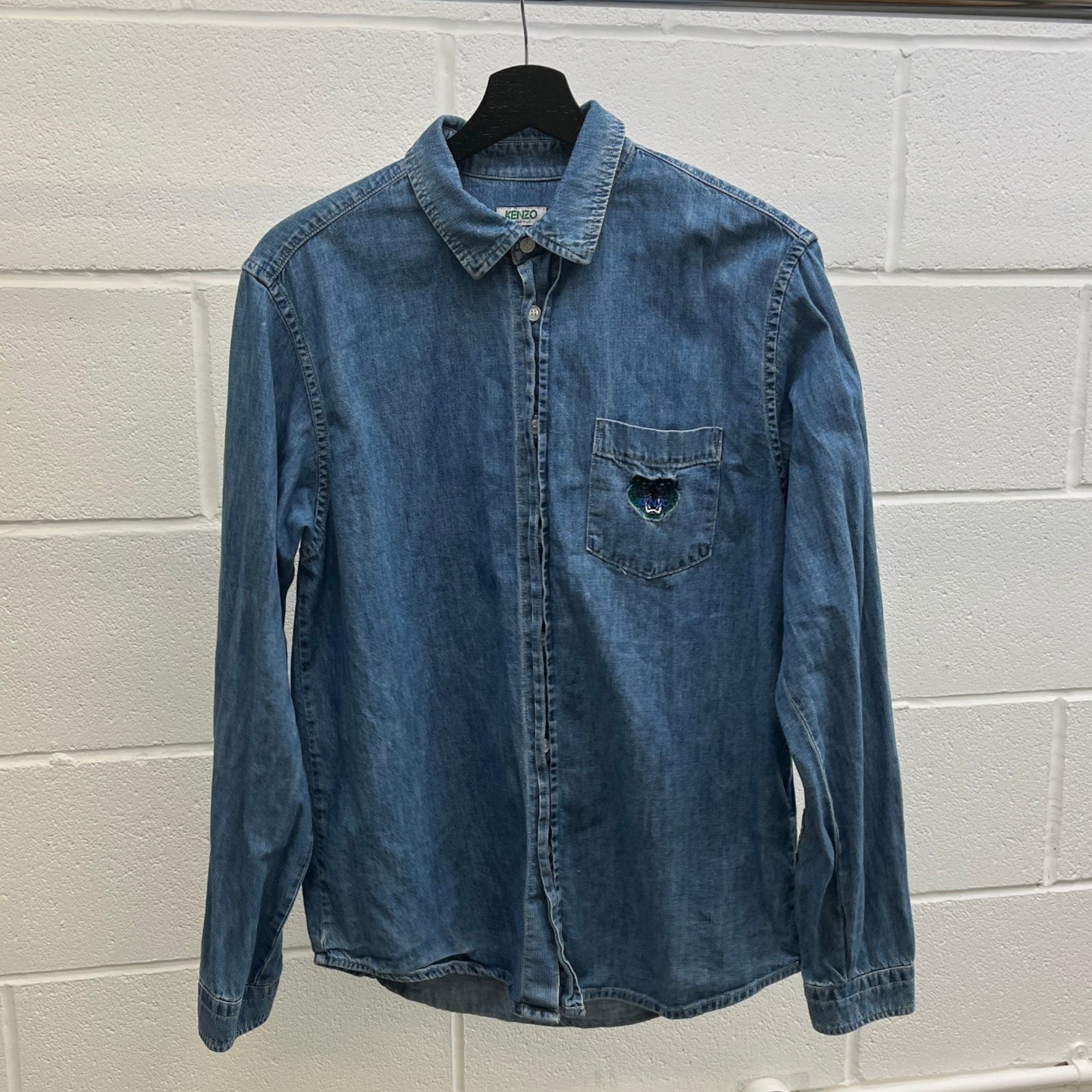 Men's Embroidered Logo Long Sleeve Shirt Blue Size M - Photo 9