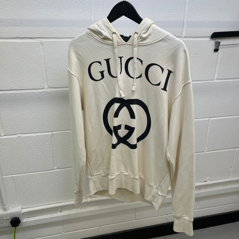 Men's Logo Print Hoodie Cream Size S