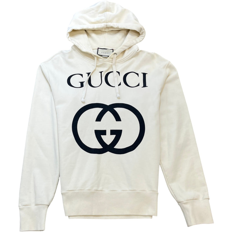 Men's Logo Print Hoodie Cream Size S