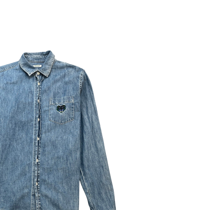 Men's Embroidered Logo Long Sleeve Shirt Blue Size M
