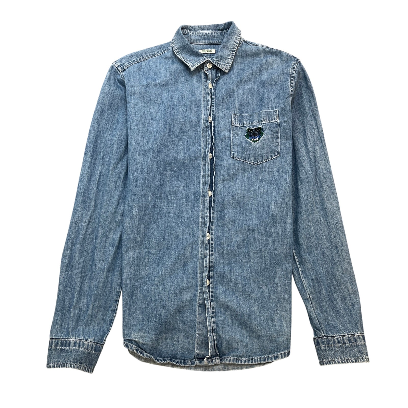 Men's Embroidered Logo Long Sleeve Shirt Blue Size M - Photo 1