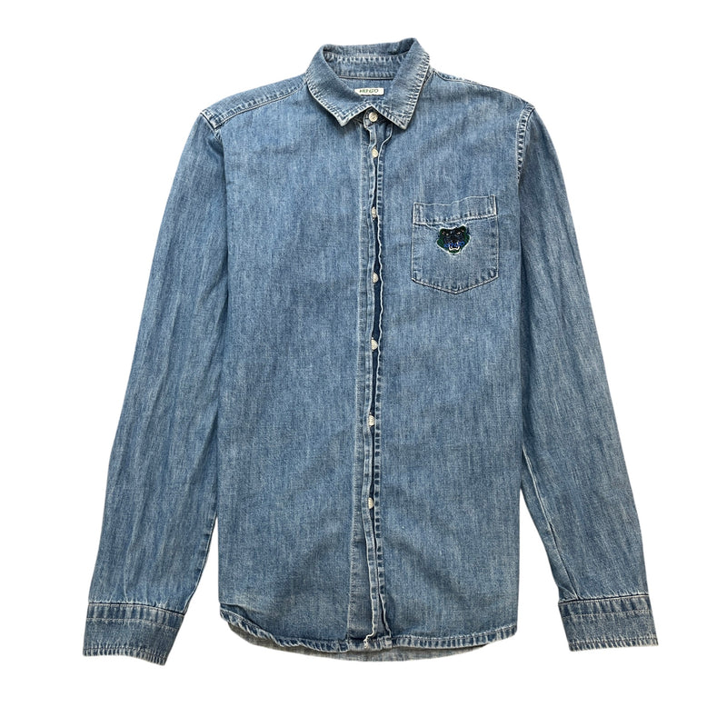 Men's Embroidered Logo Long Sleeve Shirt Blue Size M