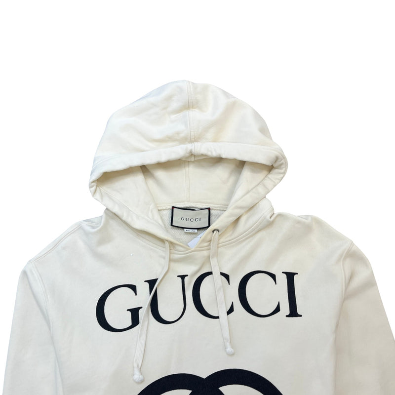 Men's Logo Print Hoodie Cream Size S