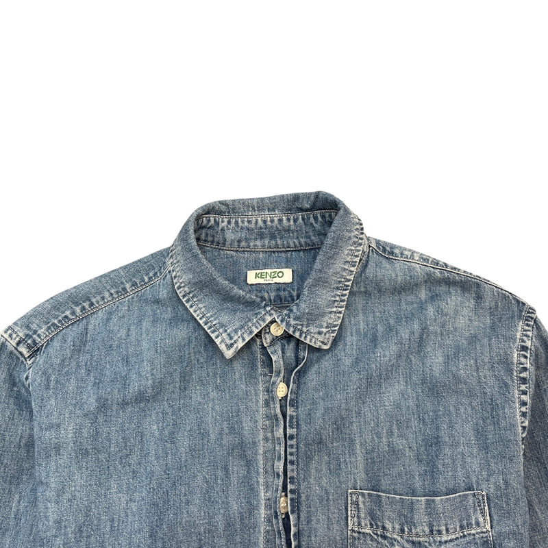 Men's Embroidered Logo Long Sleeve Shirt Blue Size M