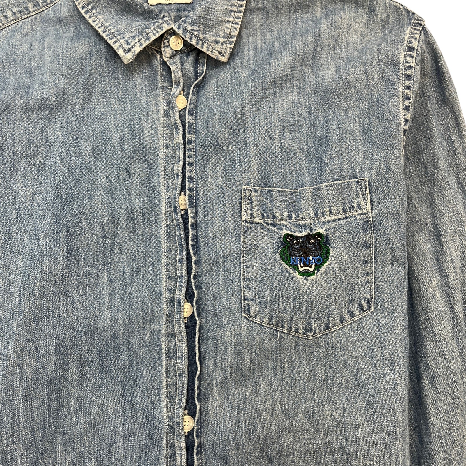 Men's Embroidered Logo Long Sleeve Shirt Blue Size M - Photo 6