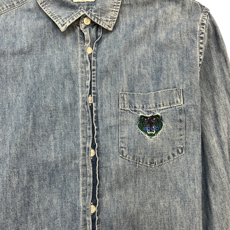 Men's Embroidered Logo Long Sleeve Shirt Blue Size M