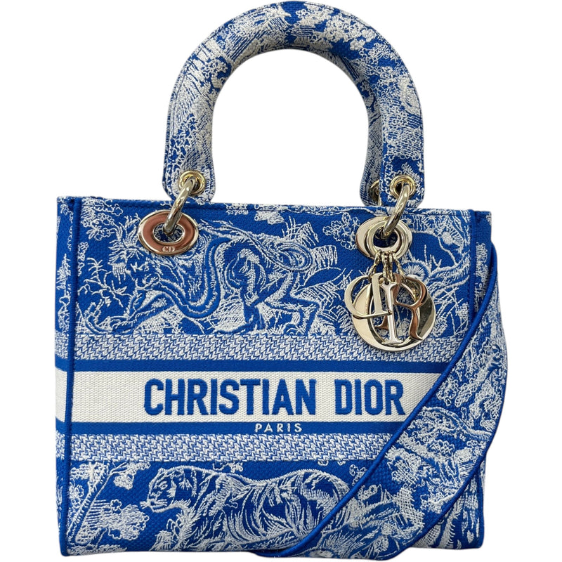 Women's Medium Dior Lady D-Lite Toile De Jouy Handbag Blue