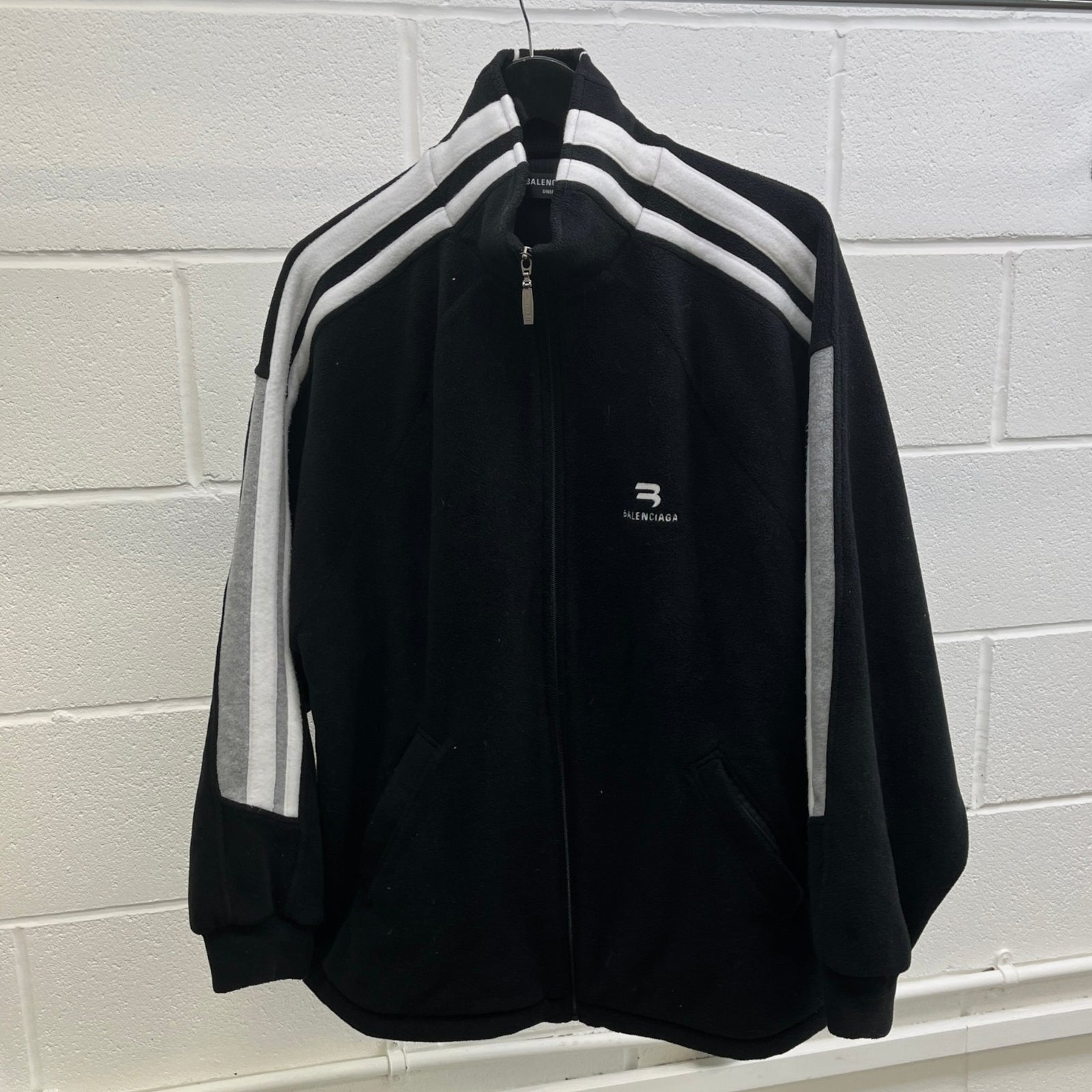 Men's Oversized Sporty B Zip Up Fleece Jacket Black Size XS - Photo 8