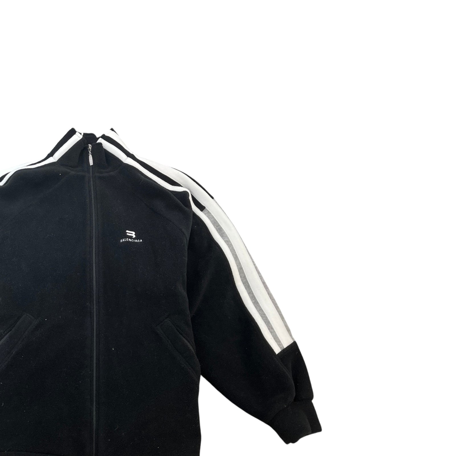 Men's Oversized Sporty B Zip Up Fleece Jacket Black Size XS - Photo 3